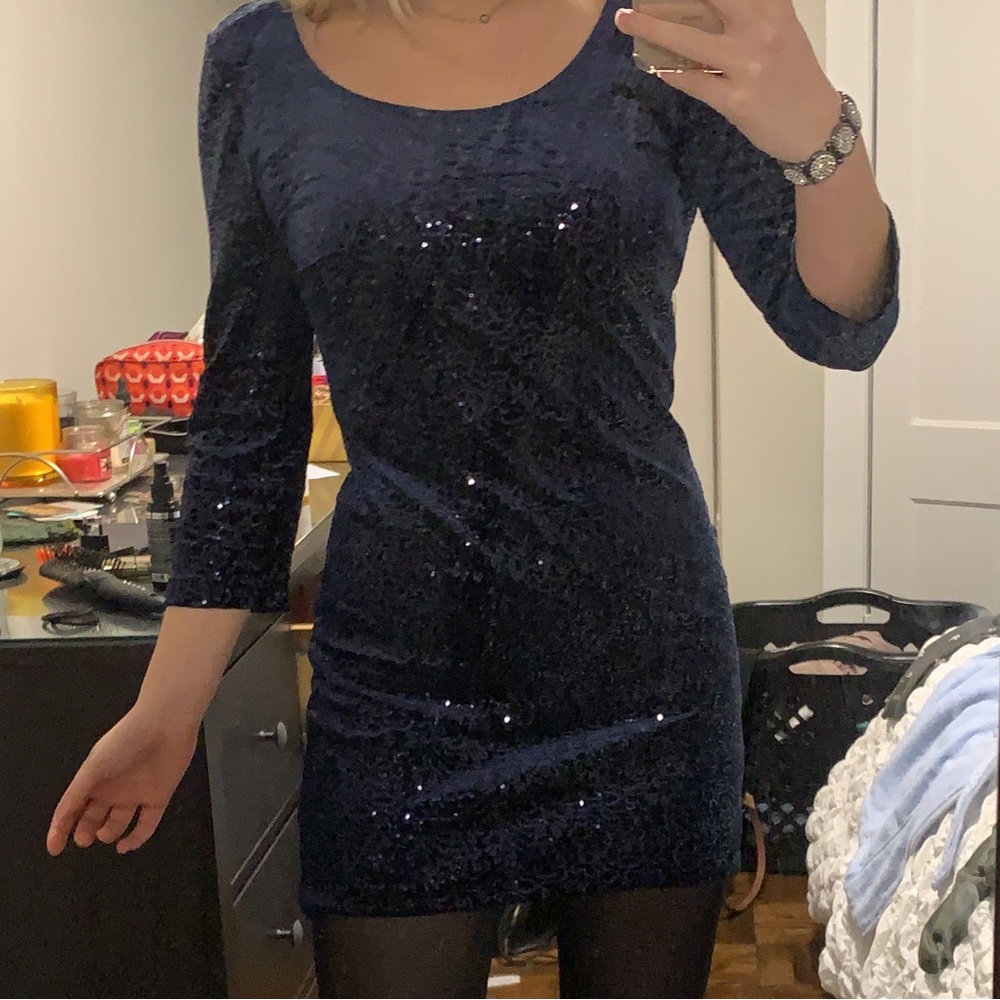 Blue sequin mini dress